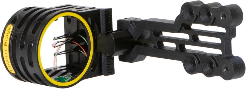 Trophy Ridge Gem 3-Pin Bow Sight – .019” Fiber Optic Pins for Low-Light Accuracy, Reversible Design for Left or Right-Handed Shooters, Removable Level, Yellow Hood Accent for Quick Target Acquisition - Image 1